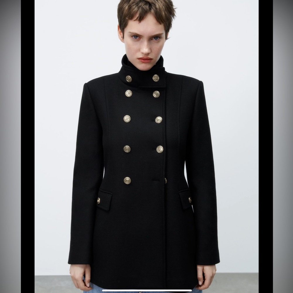 Zara wool coat gold buttons , manteco wool premium quality